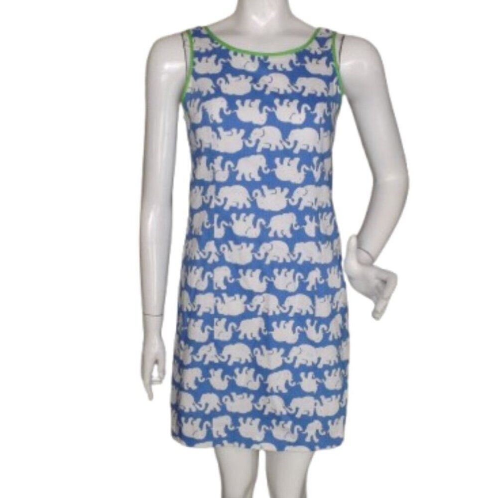 LILLY PULITZER Mini Dress, 2, Blue/White Elephants, Cathy Shift, Tusk in Sun